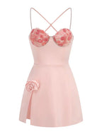 3D Flower Spaghetti Strap Party Mini Dress