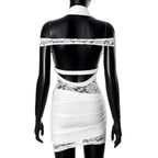Halter Off the shoulder White Lace Mini Dress