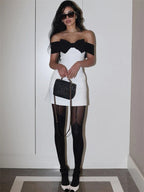 Indy - Off - Shoulder Contrast Bow Mini Dress