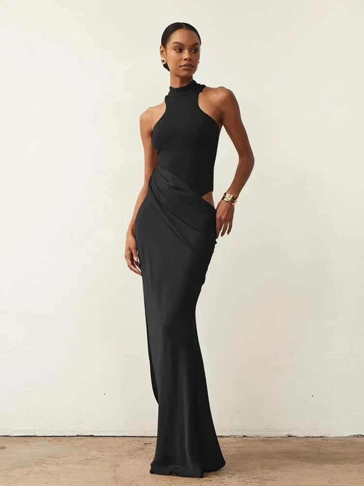 Satin Sleeveless High Neck Dress