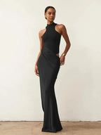 Satin Sleeveless High Neck Dress