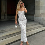Hollow Out Backless Bodycon Maxi Lace Dress