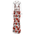 Red Floral Maxi Dress with Cowl Neck & Tie Back