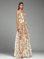 Floral Embroidered Mesh Maxi Dress
