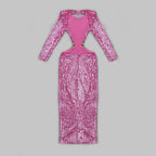 Climb To New Heights Long Sleeve Cutout Sequin Maxi Dress