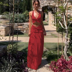 Hollow Out Patchwork Maxi Knit Set