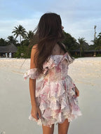 Chiffon Ruffle Floral Bodycon Mini Dress