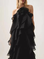 Halter 3D Flower Flounce Irregular Loose Maxi Dress