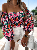 DressBetty - Women Sexy Top Summer Off Shoulder Floral Blouses Holiday Slash Neck Tops