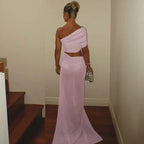 Mesh Backless One - Shoulder Long Dress