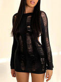 Cutout Knit Long Sleeve Wrap Mini Dress