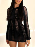 Cutout Knit Long Sleeve Wrap Mini Dress