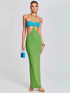 Halter Neck Shoulder Bikini Wrap Knit Beach Cover - Up