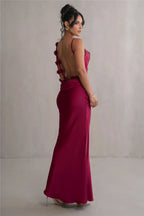 Floral Draped Open Back Spaghetti Strap Maxi Dress