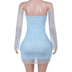 Off Shoulder Backless Long Sleeve Mini Dress