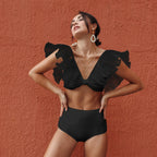 High Waist Bandage Leaf Print Two Piece Swim Sets