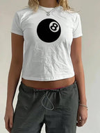 Black Print ONeck Slim Crop Top