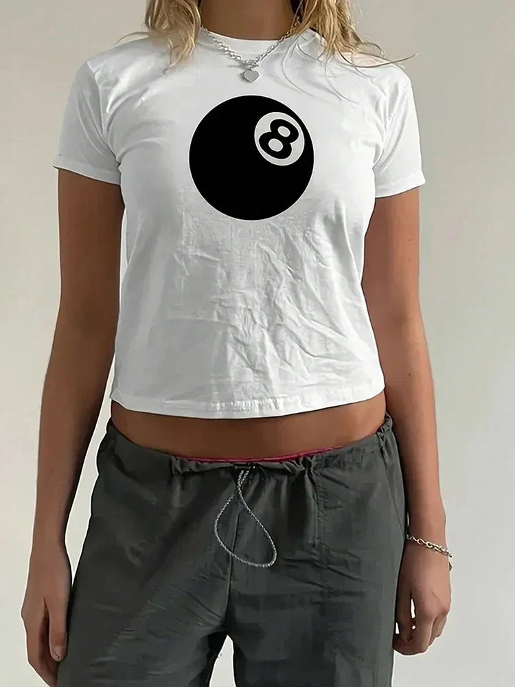 Black Print ONeck Slim Crop Top