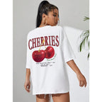 Cherry Print Loose Cotton Tshirt