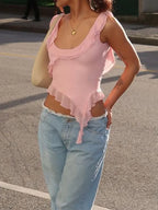 Fashion Oneck Sleeveless Mesh Sheer Top