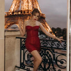 Red Strapless Lace-Up Corset Party Dress