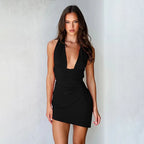 Halter Patchwork Bandage Slim Mini Dress