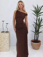 Oblique Shoulder Backless Maxi Dress