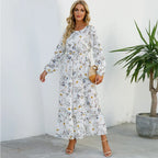 Natasha Effortless Women's Bohemian Floral Chiffon Maxi Dress with Long Sleeves Elevated Occasion Wear