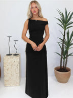 Oblique Shoulder Backless Maxi Dress