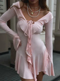 Draped Ruffle Long Sleeve Mini Dress