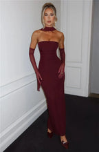 Scarf Collar Strapless Off - shoulder Long Dress