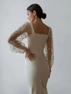 Selena Aesthetic Evening and Party Dress with Square Neckline and Long Sleeves Premium Wardrobe Essential