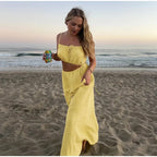 Lace Up Solid Color Open Back Long Dress