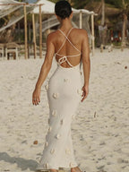 Halter Neck Flower Patchwork Lace - up Maxi Dress