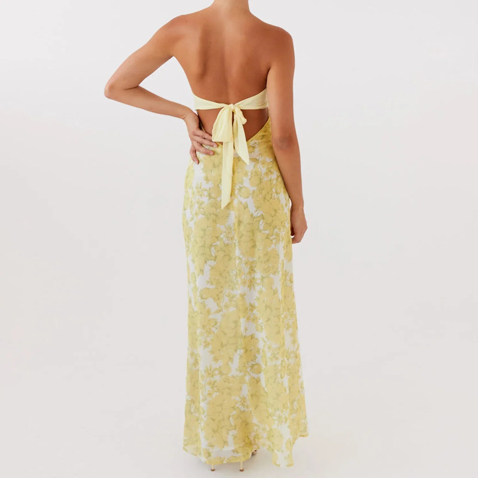 Cutout Tieup Strapless Floral Dress