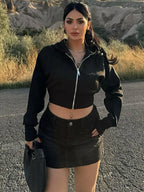 Fleece Cropped Zipper Hoodie