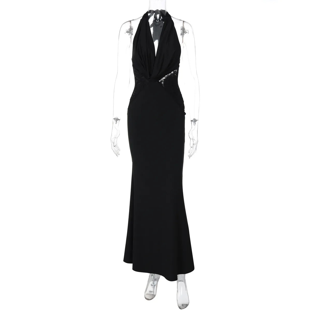 Halter Black Lace Off - shoulder Long Dress