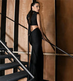 Hollow Out Turtleneck Solid Maxi Dress