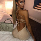 Diamond LowNeck Backless Lace Up Slip Dress