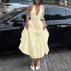 Backless Deep V Spliced Long Midi Dress