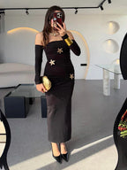 Metal Buckle Off - shoulder Backless Long Dress
