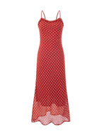 Elegant Red Chiffon Polka Dot Beach Dress for Women Summer Sexy Spaghetti Strap Holidays Dress Fashion Backless Party Outfits