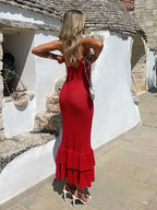 Spaghetti Ruffle Wrap Knit Beach Dress