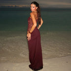 Spaghetti Strap Sheer Lace Hollow Out Long Dress