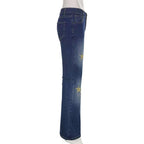 DressBetty - Star Printed Streetwear Vintage Low Waist Pockets Blue Denim Skinny Flare Jeans