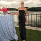 Elegant Strapless Long Maxi Mermaid Dress 2025 Women Sleeveless High Waist Ruched Backless Weddiing Party Evening Prom Dresses