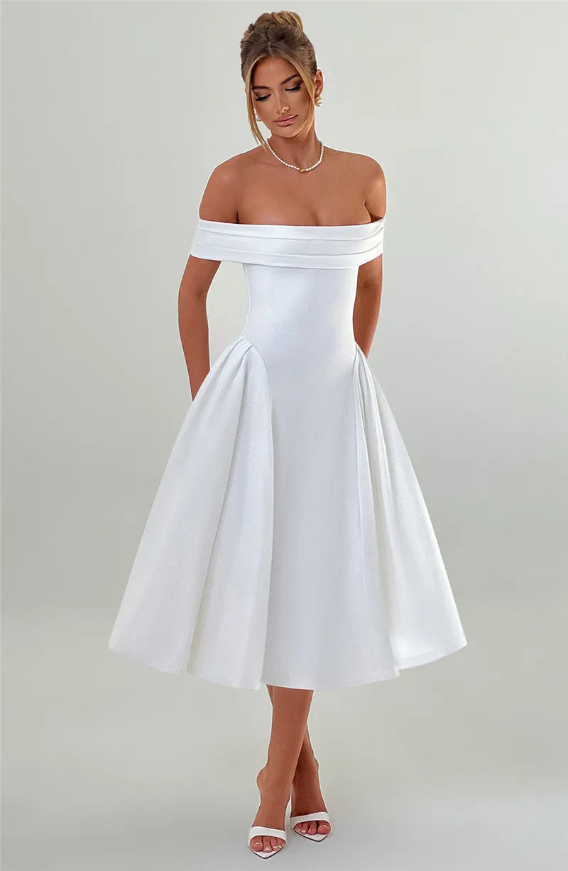 Off - Shoulder Flare Midi Dress