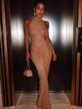 Sleeveless Two Layer Mesh Bodycon Long Dress