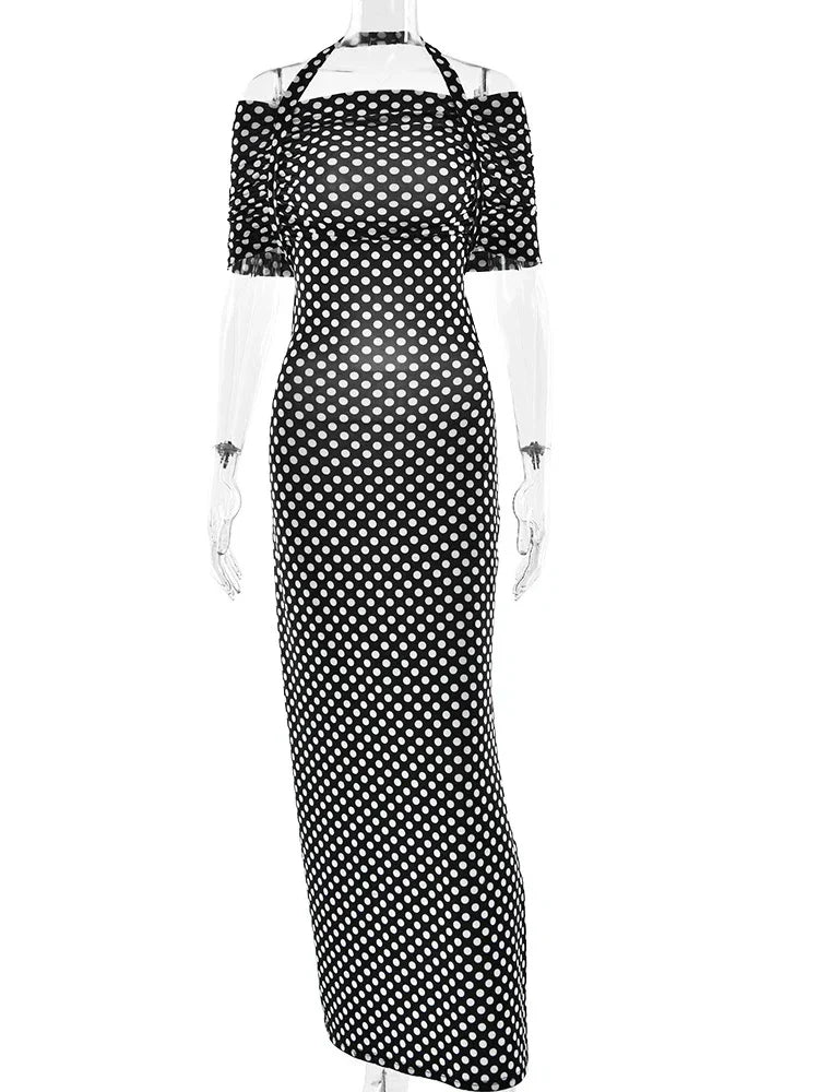 Black Polka Dot Off - shoulder Maxi Dress