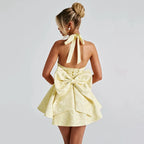 Women's Bow Deep V Halter Backless A - line Dress